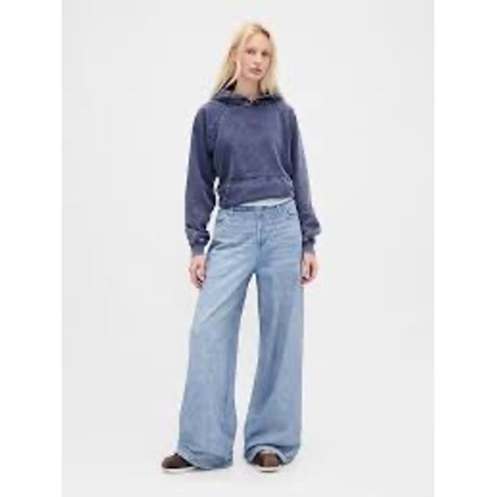Gap Printed Baggy Wide Leg Sweatpant Jeans Pull On Womens XS Light Wash